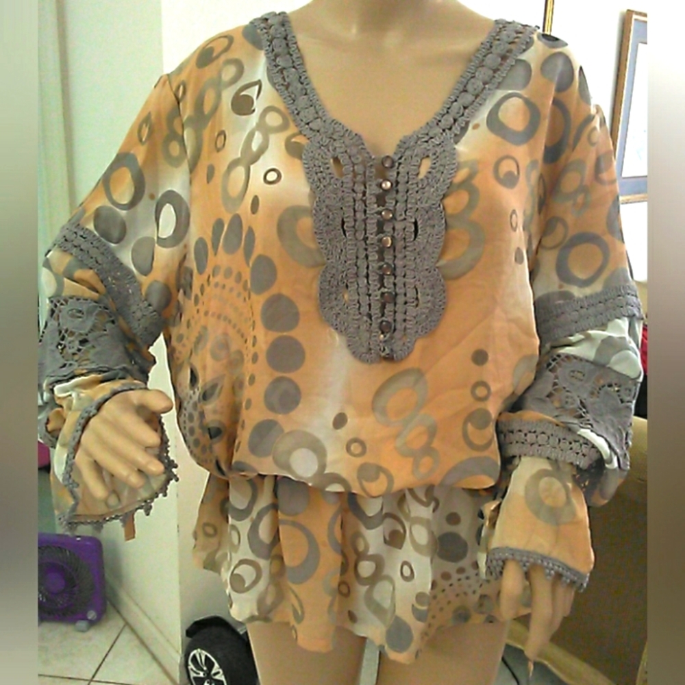 BNWT KAELYN-MAX II SHEER BOHO LACE  Blouse W/ DRAWSTRING WAIST & CUFFS SZ. 2X